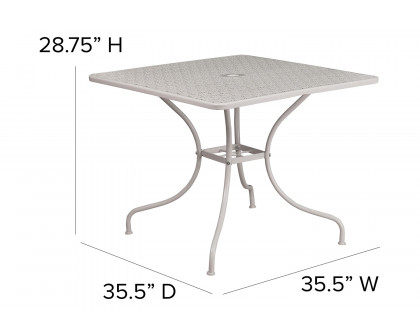 BLNK™ Oia Commercial Square Steel Indoor-Outdoor Patio Table with Umbrella Hole - Light Gray