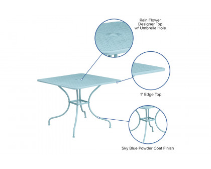 BLNK Oia Commercial Square Steel Indoor-Outdoor Patio Table with Umbrella Hole - Sky Blue