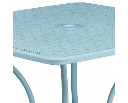 BLNK Oia Commercial Square Steel Indoor-Outdoor Patio Table with Umbrella Hole - Sky Blue