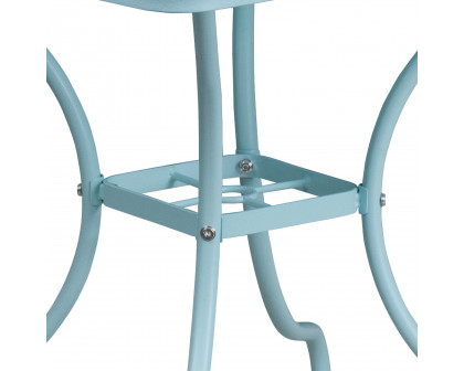 BLNK Oia Commercial Square Steel Indoor-Outdoor Patio Table with Umbrella Hole - Sky Blue