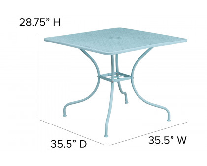 BLNK Oia Commercial Square Steel Indoor-Outdoor Patio Table with Umbrella Hole - Sky Blue