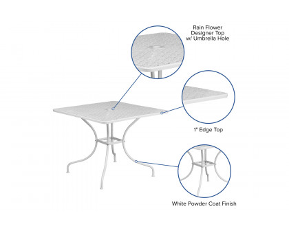 BLNK™ Oia Commercial Square Steel Indoor-Outdoor Patio Table with Umbrella Hole - White