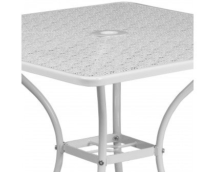 BLNK™ Oia Commercial Square Steel Indoor-Outdoor Patio Table with Umbrella Hole - White