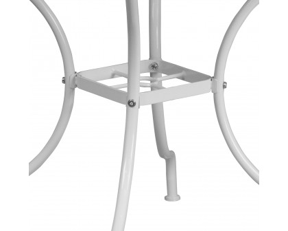 BLNK™ Oia Commercial Square Steel Indoor-Outdoor Patio Table with Umbrella Hole - White