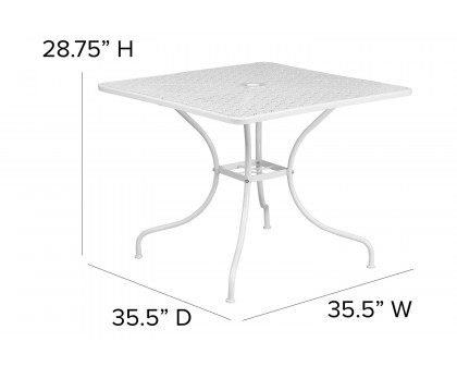 BLNK™ Oia Commercial Square Steel Indoor-Outdoor Patio Table with Umbrella Hole - White