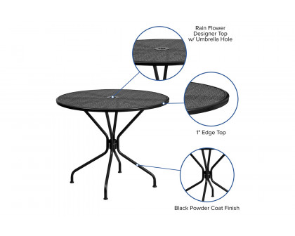 BLNK Oia Commercial Round Steel Indoor-Outdoor Patio Table with Umbrella Hole - Black