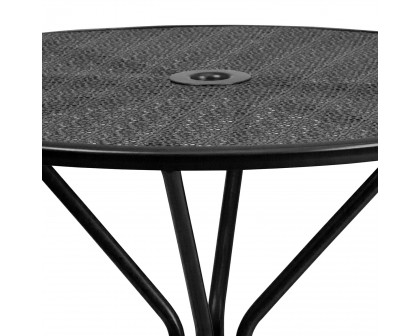 BLNK Oia Commercial Round Steel Indoor-Outdoor Patio Table with Umbrella Hole - Black