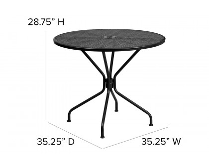 BLNK Oia Commercial Round Steel Indoor-Outdoor Patio Table with Umbrella Hole - Black