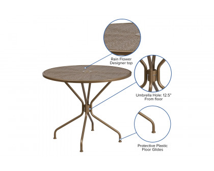 BLNK™ Oia Commercial Round Steel Indoor-Outdoor Patio Table with Umbrella Hole - Gold