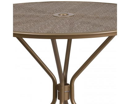 BLNK™ Oia Commercial Round Steel Indoor-Outdoor Patio Table with Umbrella Hole - Gold