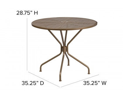 BLNK™ Oia Commercial Round Steel Indoor-Outdoor Patio Table with Umbrella Hole - Gold