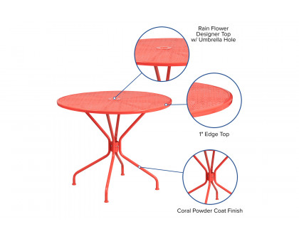 BLNK Oia Commercial Round Steel Indoor-Outdoor Patio Table with Umbrella Hole - Coral