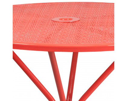 BLNK Oia Commercial Round Steel Indoor-Outdoor Patio Table with Umbrella Hole - Coral