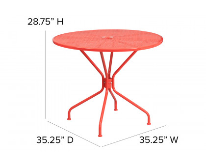 BLNK Oia Commercial Round Steel Indoor-Outdoor Patio Table with Umbrella Hole - Coral