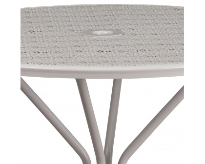 BLNK Oia Commercial Round Steel Indoor-Outdoor Patio Table with Umbrella Hole - Light Gray