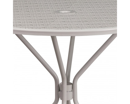 BLNK Oia Commercial Round Steel Indoor-Outdoor Patio Table with Umbrella Hole - Light Gray