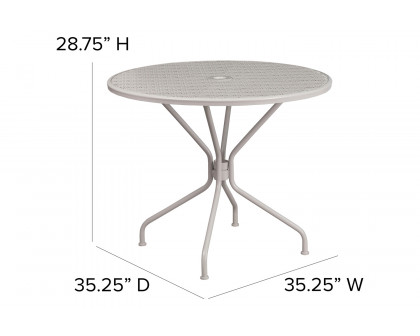 BLNK Oia Commercial Round Steel Indoor-Outdoor Patio Table with Umbrella Hole - Light Gray