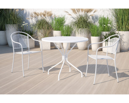 BLNK Oia Commercial Round Steel Indoor-Outdoor Patio Table with Umbrella Hole