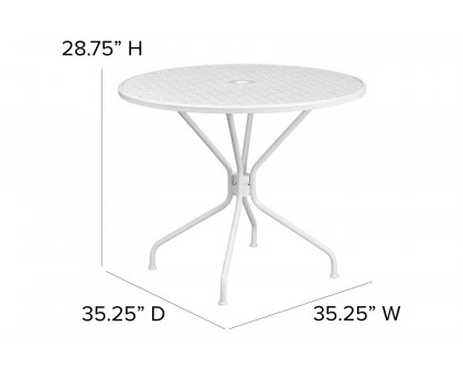 BLNK Oia Commercial Round Steel Indoor-Outdoor Patio Table with Umbrella Hole - White