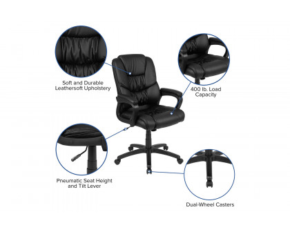 BLNK Flash Fundamentals LeatherSoft Swivel Office Chair with Padded Arms - Black