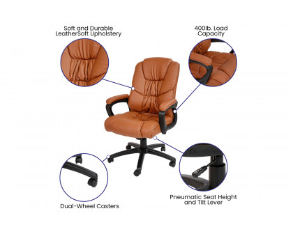 BLNK Flash Fundamentals LeatherSoft Swivel Office Chair with Padded Arms - Brown