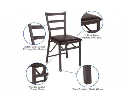 BLNK - HERCULES Series Folding Ladder Back Metal Chair with Vinyl Seat