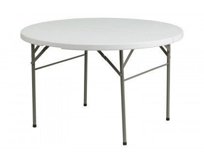 BLNK - Freeman Round Bi-Fold Granite White Plastic Banquet and Event Folding Table with Carrying Handle