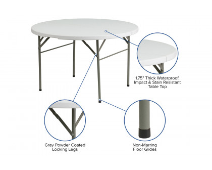 BLNK - Freeman Round Bi-Fold Granite White Plastic Banquet and Event Folding Table with Carrying Handle