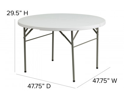 BLNK - Freeman Round Bi-Fold Granite White Plastic Banquet and Event Folding Table with Carrying Handle