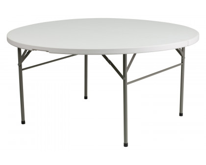 BLNK Scarborough Round Bi-Fold White Plastic Folding Table with Carrying Handle