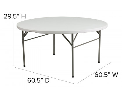 BLNK Scarborough Round Bi-Fold White Plastic Folding Table with Carrying Handle