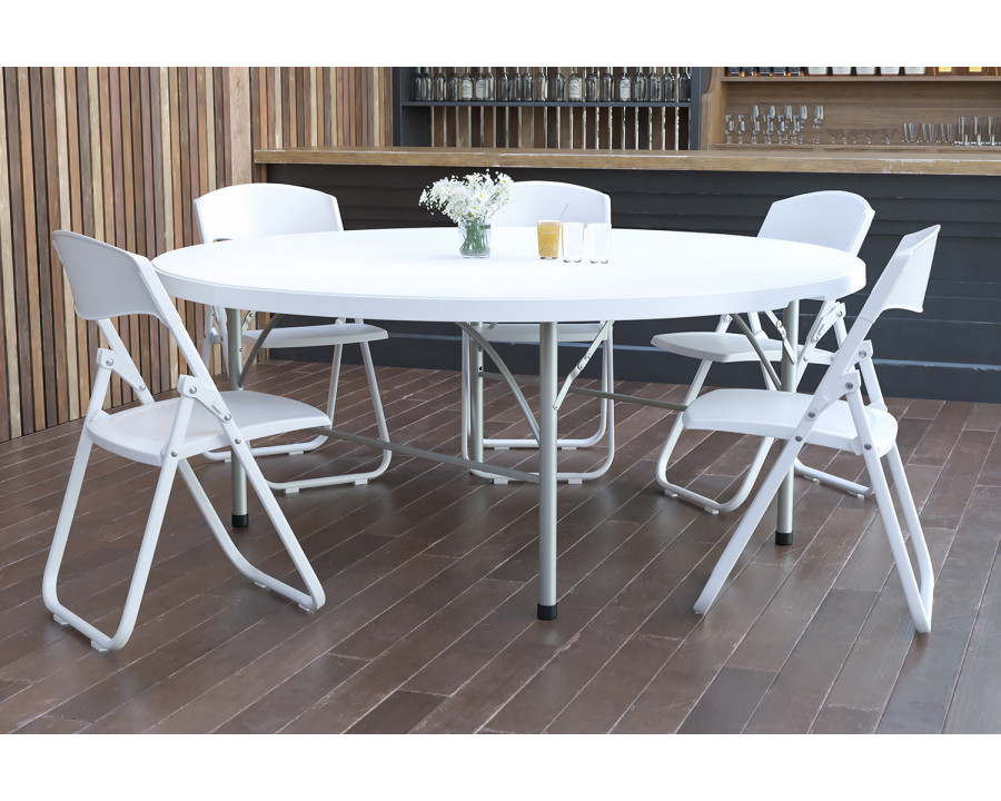 BLNK - Stonewall Round Bi-Fold Granite White Plastic Banquet and Event Folding Table with Carrying Handle