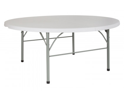 BLNK - Stonewall Round Bi-Fold Granite White Plastic Banquet and Event Folding Table with Carrying Handle