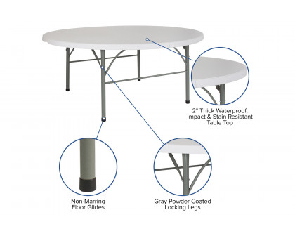 BLNK - Stonewall Round Bi-Fold Granite White Plastic Banquet and Event Folding Table with Carrying Handle