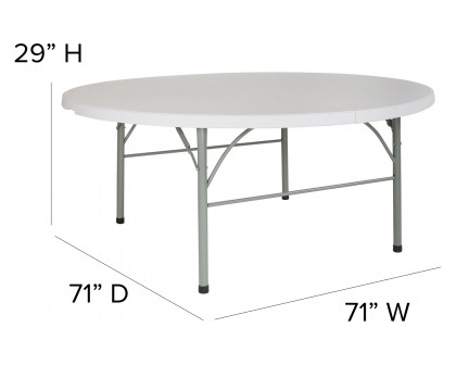 BLNK - Stonewall Round Bi-Fold Granite White Plastic Banquet and Event Folding Table with Carrying Handle