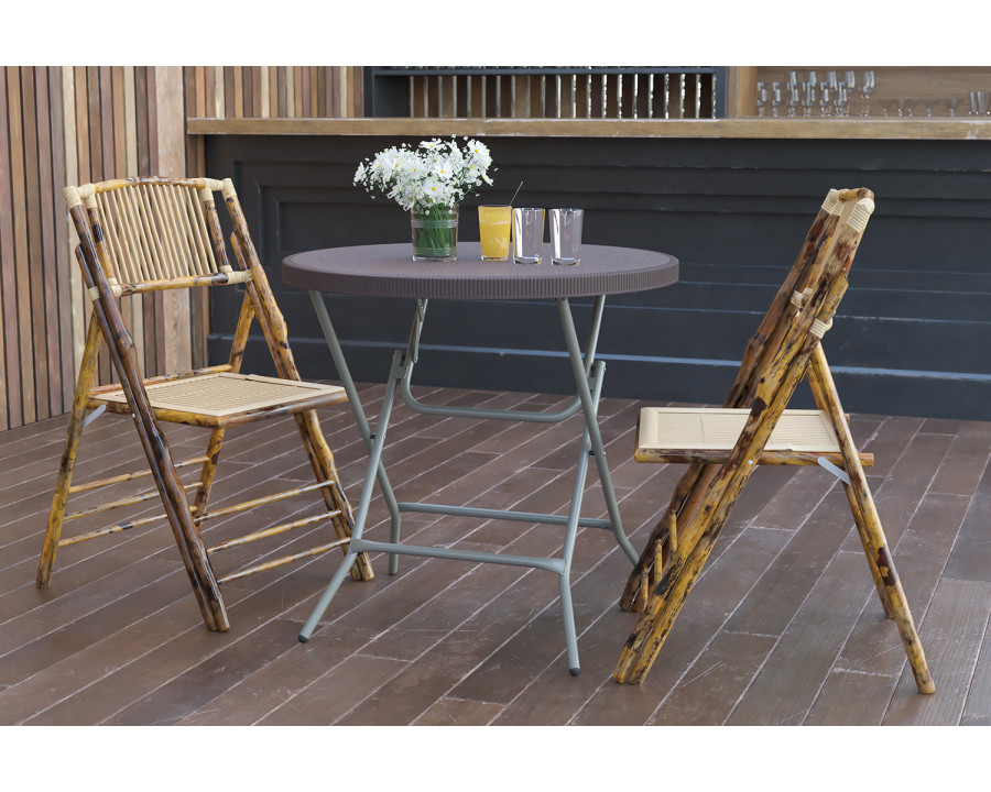 BLNK - Trellis Round Brown Rattan Plastic Folding Table