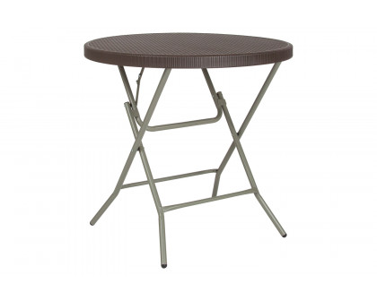 BLNK - Trellis Round Brown Rattan Plastic Folding Table