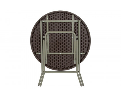 BLNK - Trellis Round Brown Rattan Plastic Folding Table