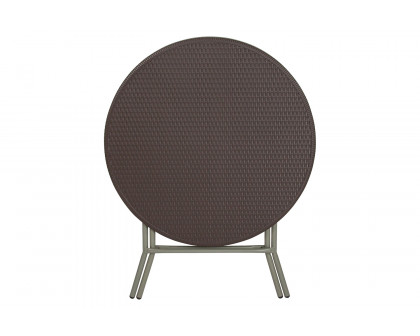 BLNK - Trellis Round Brown Rattan Plastic Folding Table