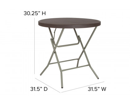 BLNK - Trellis Round Brown Rattan Plastic Folding Table