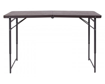 BLNK Mills Plastic Adjustable Folding Table with Carrying Handle - Brown Wood Grain