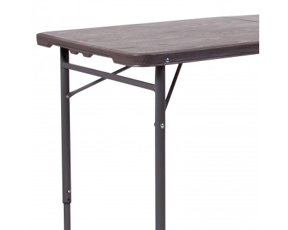 BLNK Mills Plastic Adjustable Folding Table with Carrying Handle - Brown Wood Grain