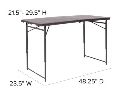 BLNK Mills Plastic Adjustable Folding Table with Carrying Handle - Brown Wood Grain