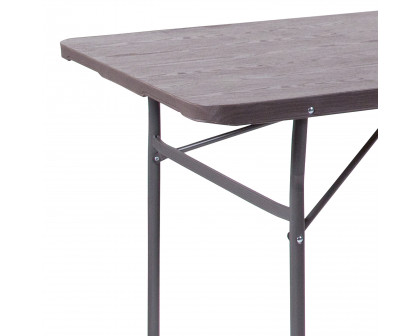 BLNK Elijah Plastic Folding Table with Carrying Handle - Brown Wood Grain