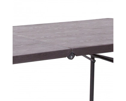 BLNK Elijah Plastic Folding Table with Carrying Handle - Brown Wood Grain