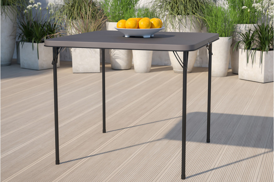 BLNK™ Dunham Square Plastic Folding Table with Carrying Handle - Dark Gray