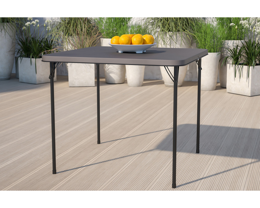 BLNK Dunham Square Plastic Folding Table with Carrying Handle - Dark Gray