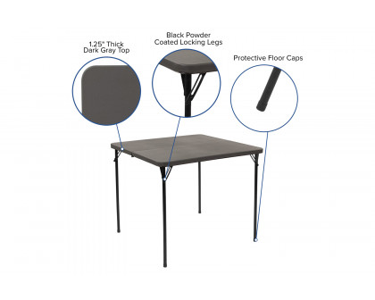 BLNK™ Dunham Square Plastic Folding Table with Carrying Handle - Dark Gray