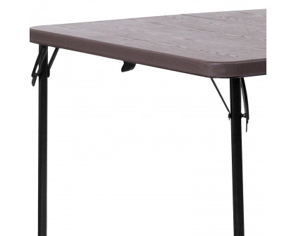 BLNK Dunham Square Plastic Folding Table with Carrying Handle - Brown Wood Grain