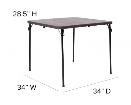 BLNK Dunham Square Plastic Folding Table with Carrying Handle - Brown Wood Grain